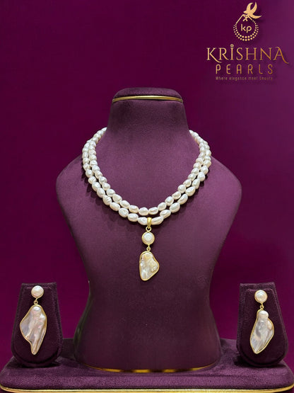 Empress Baroque Pearls Double Layers Necklace Set