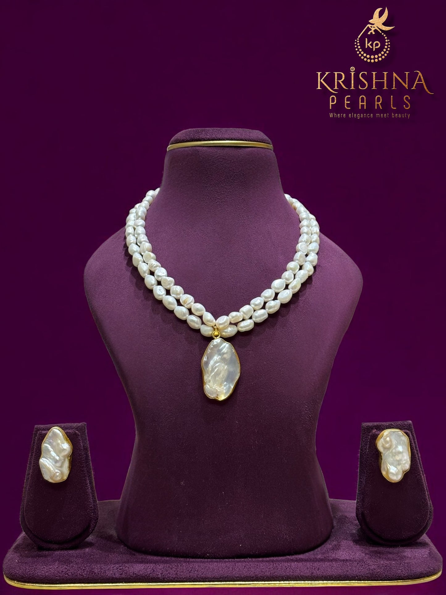 Adorable Double Layer Baroque Pearls With Pendent Necklace Set