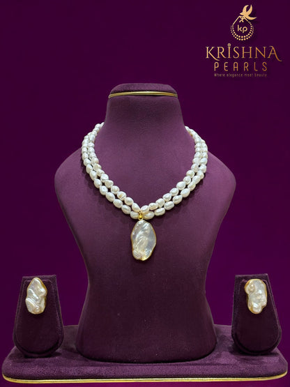 Adorable Double Layer Baroque Pearls With Pendent Necklace Set