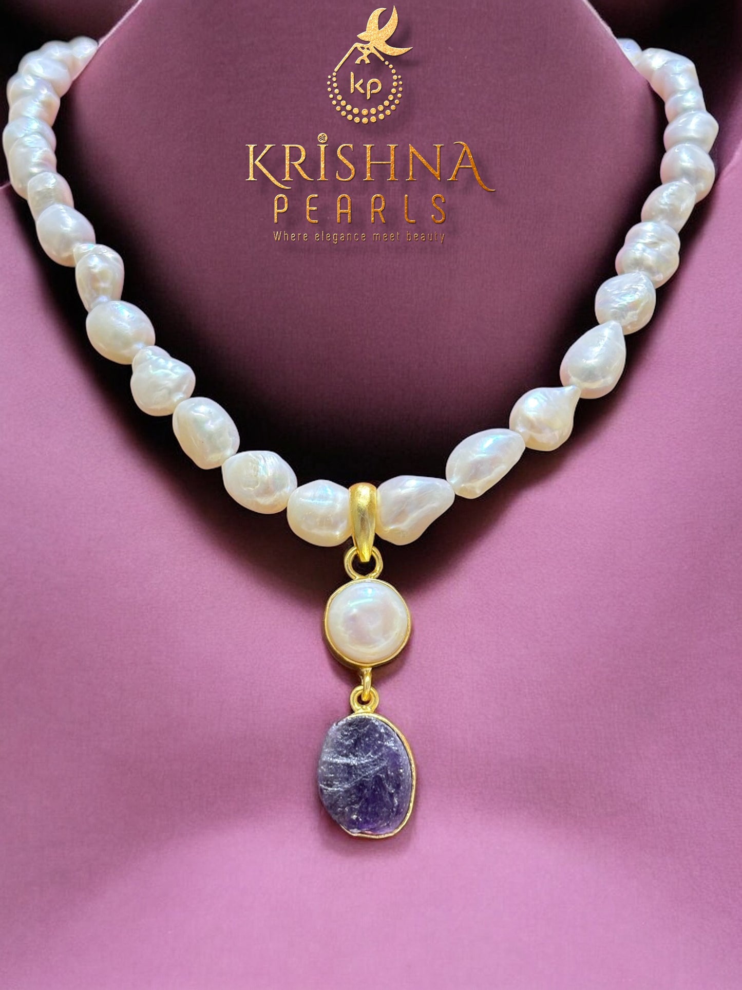 Lunar Amethyst With Baroque Pearls Necklace Set