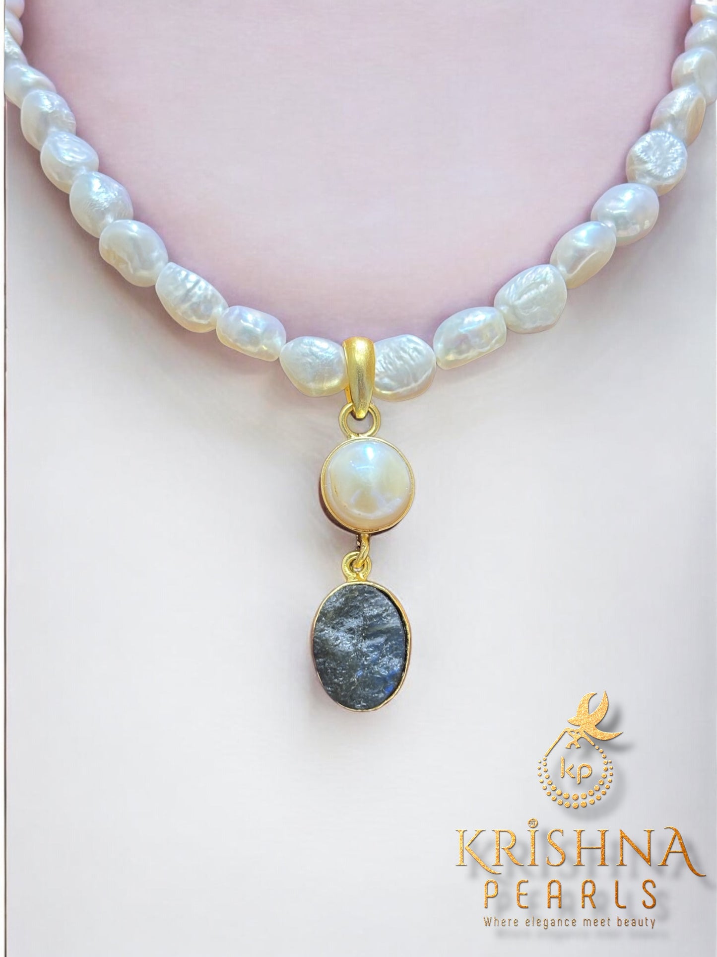 Labradorite Pendant with  Baroque Pearls Necklace Set