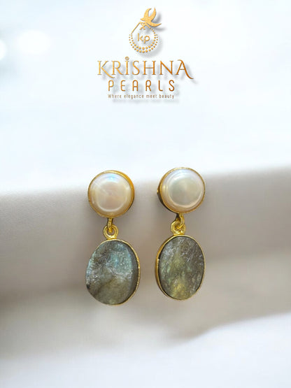 Labradorite Pendant with  Baroque Pearls Necklace Set
