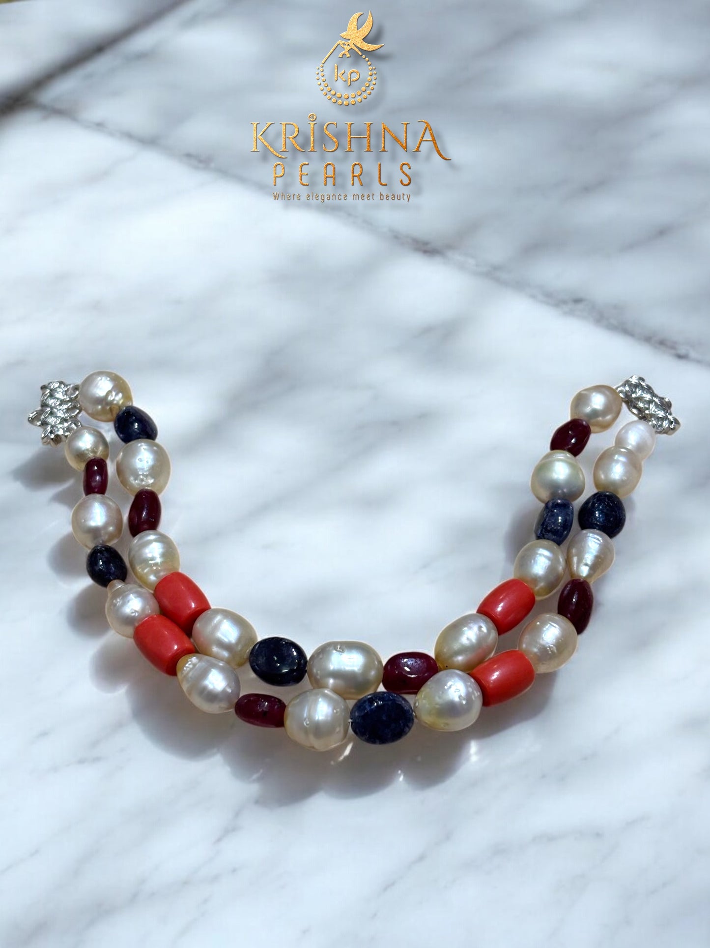 Luxurious Ruby Blue Sapphire Coral & South Sea Pearls Choker
