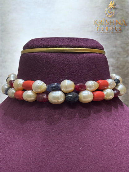 Luxurious Ruby Blue Sapphire Coral & South Sea Pearls Choker