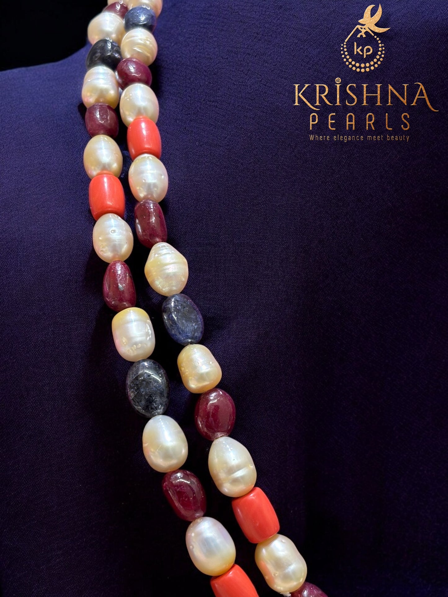Luxurious Ruby Blue Sapphire Coral & South Sea Pearls Necklace