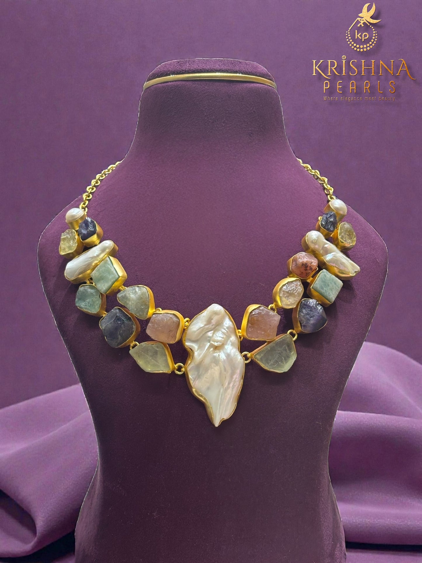 Raw Gemstones & Baroque Pearl Necklace