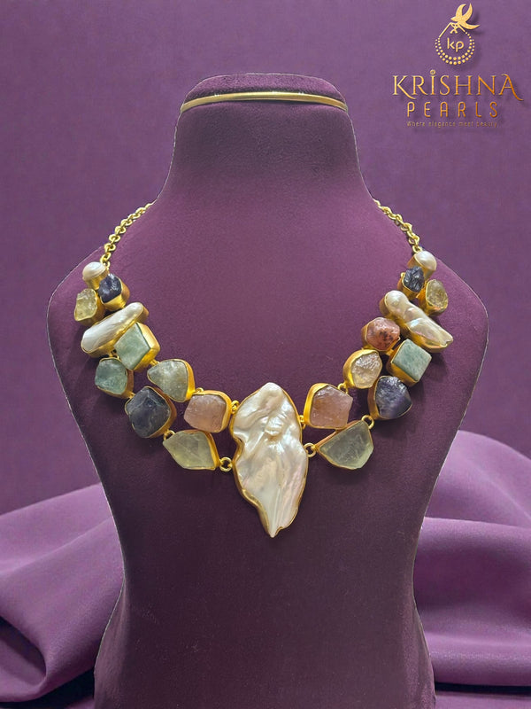 Raw Gemstones & Baroque Pearl Necklace