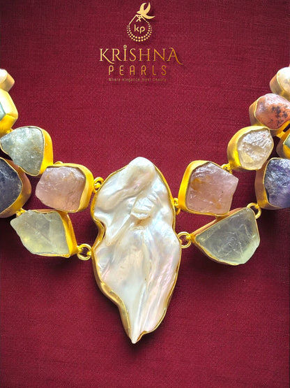 Raw Gemstones & Baroque Pearl Necklace