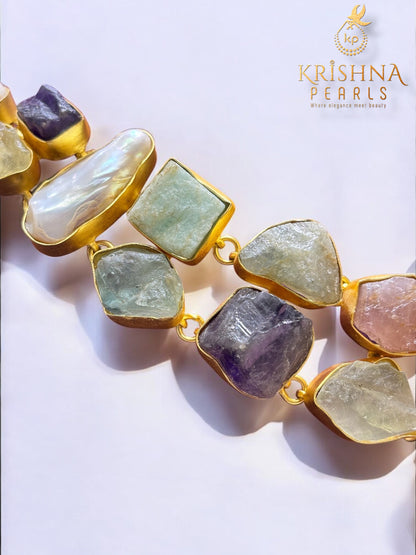 Raw Gemstones & Baroque Pearl Necklace