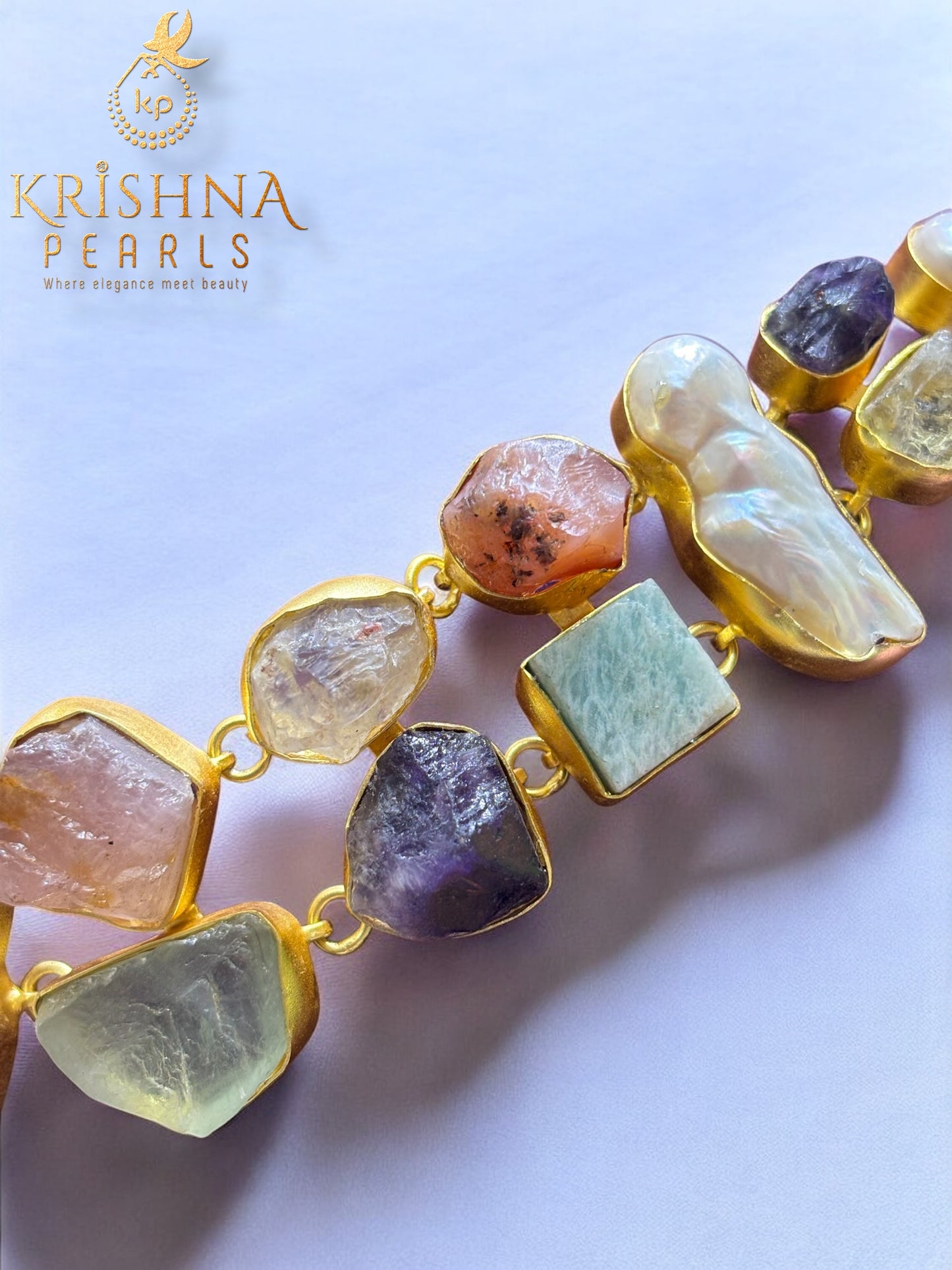 Raw Gemstones & Baroque Pearl Necklace