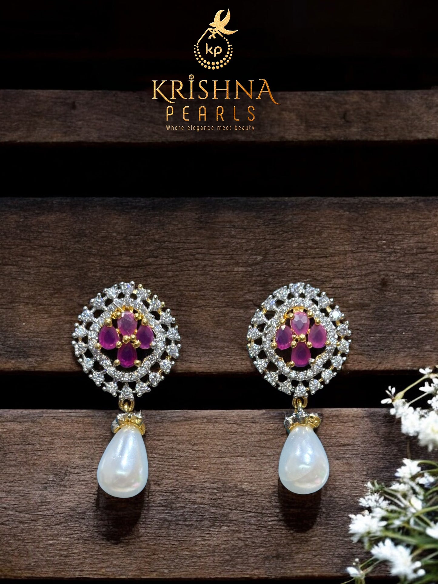 Adorable Ruby Studded Pendent With Three Line Pearl Choker set