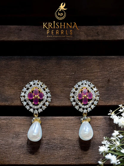 Adorable Ruby Studded Pendent With Three Line Pearl Choker set