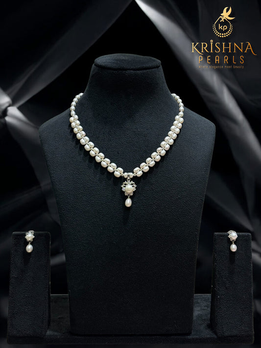 Oval Pearls Double Layer Necklace Set