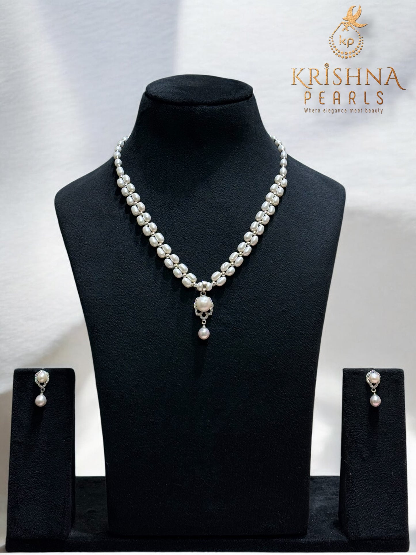 Cute Pearl Studded Pendent With Double Layer Pearls Necklace Set