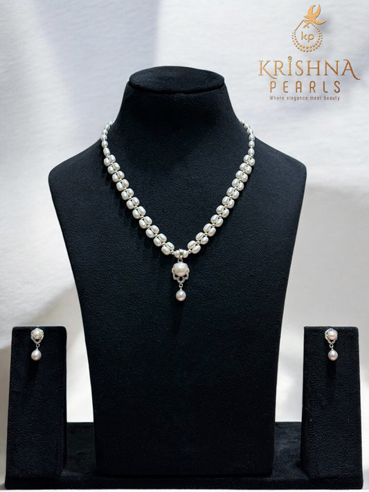 Cute Pearl Studded Pendent With Double Layer Pearls Necklace Set