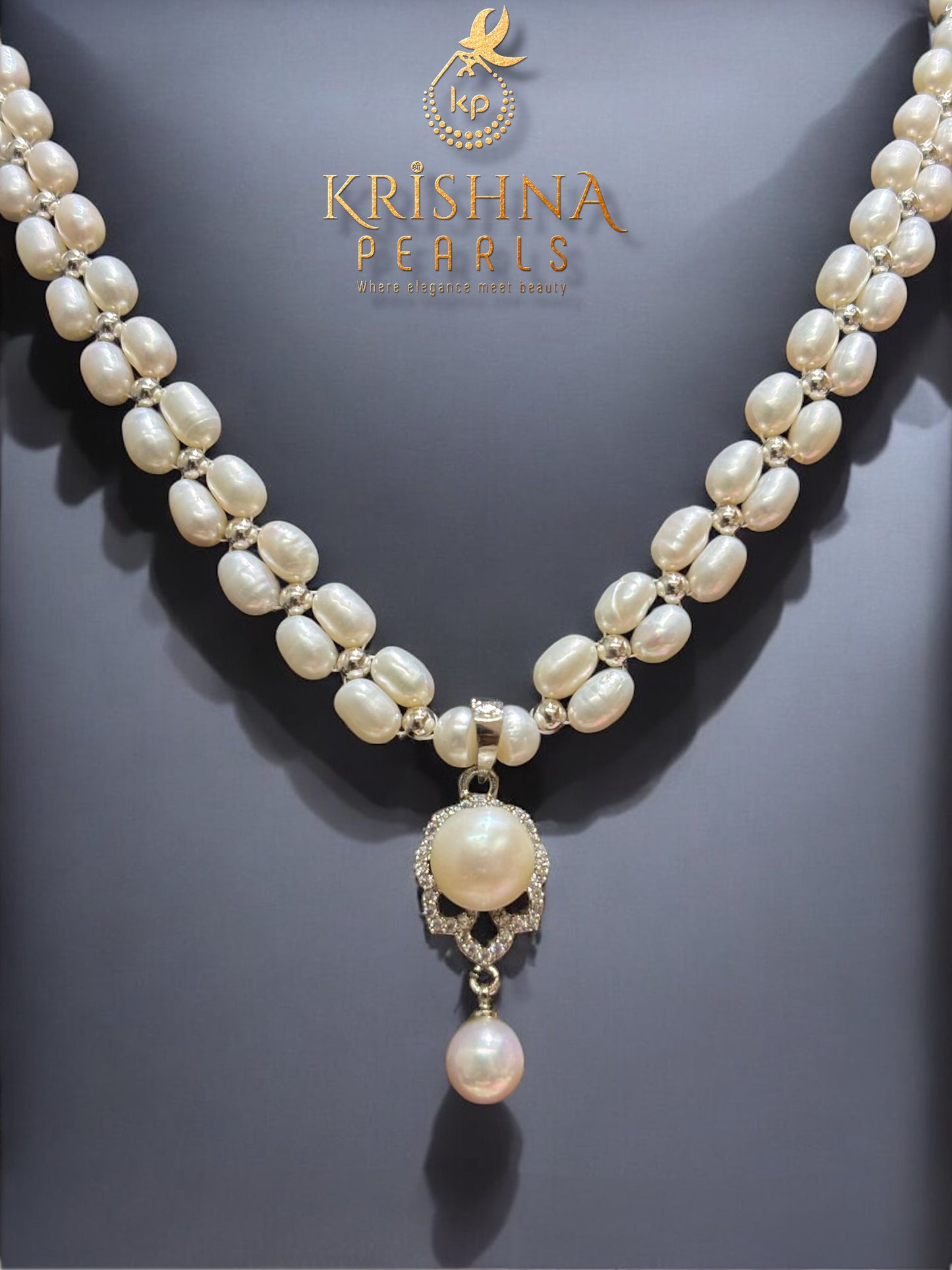 Cute Pearl Studded Pendent With Double Layer Pearls Necklace Set