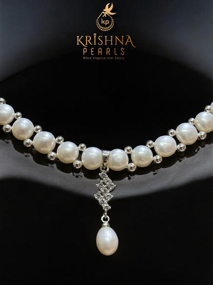 Designer Cubic Zircon Pendent With Button Pearls Necklace Set