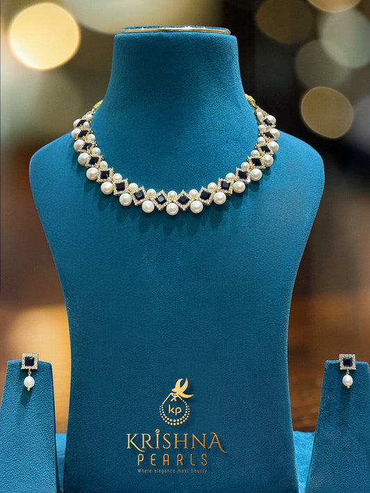 Adorable Sapphire Serenity Button Pearls Necklace Set