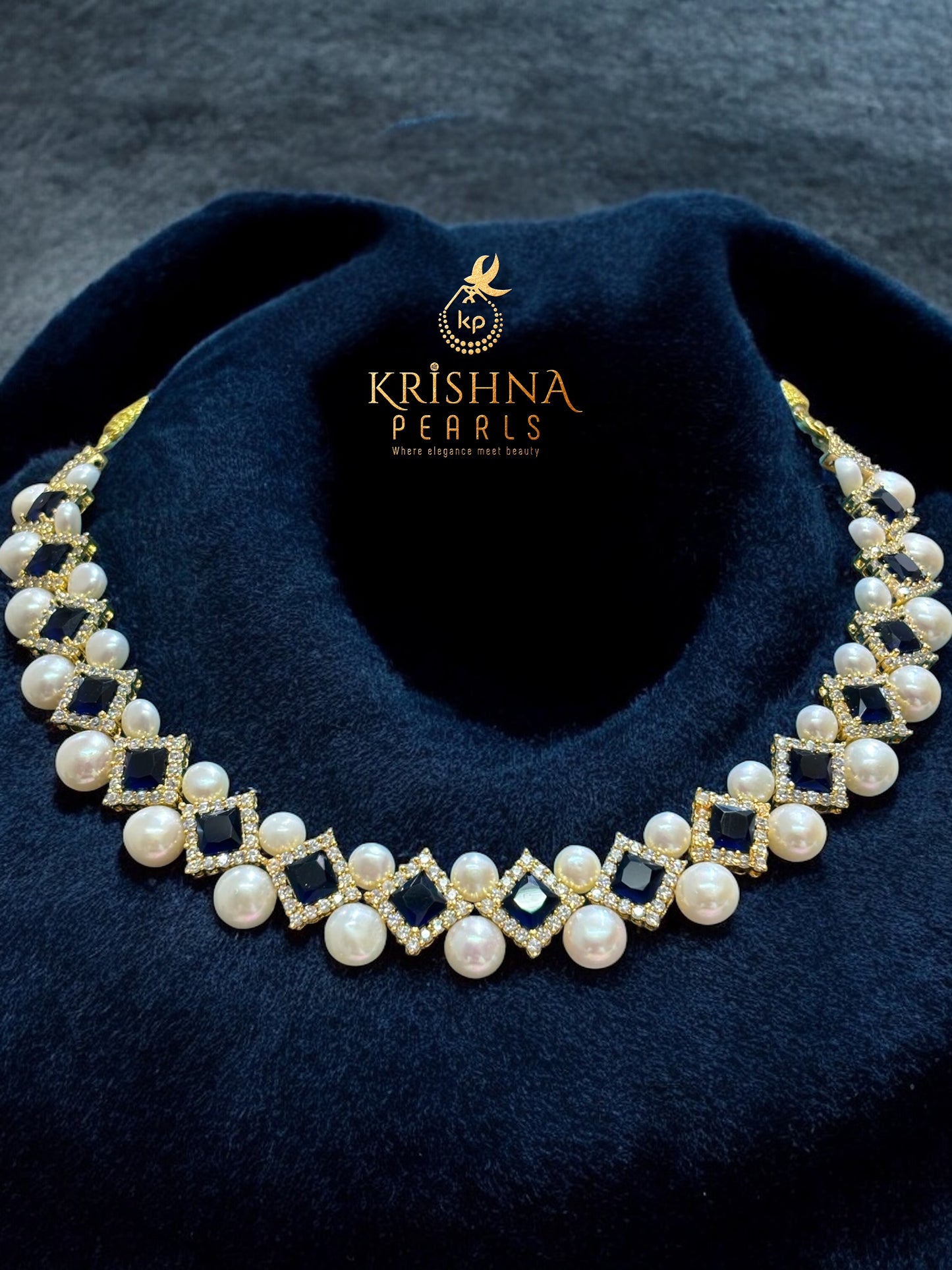 Adorable Sapphire Serenity Button Pearls Necklace Set