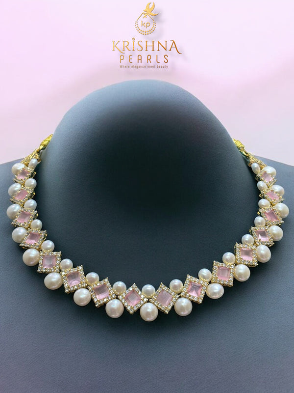 Rose Blossom Button Pearls Necklace Set
