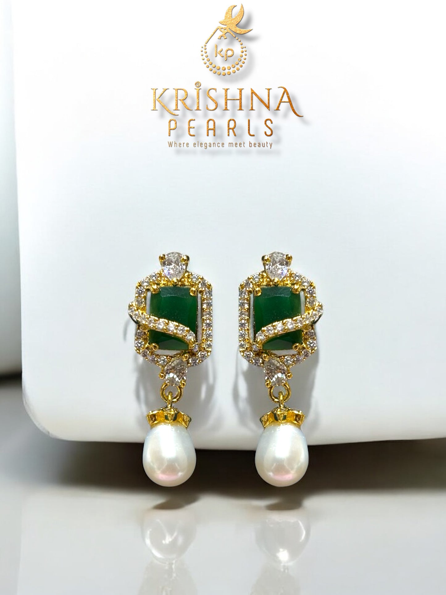 Designer Emerald & Zircon Studded Pearls Necklace Set