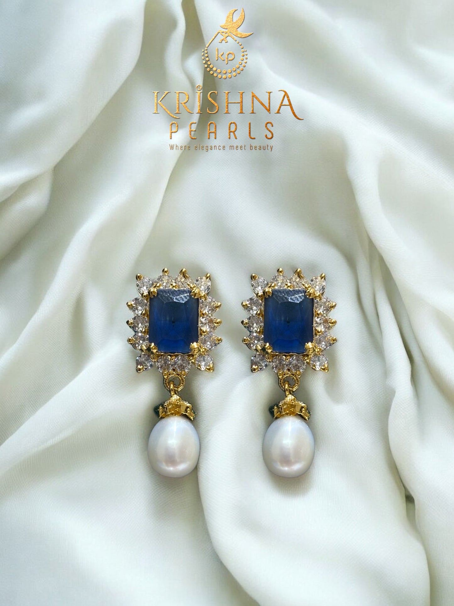 Designer Blue Sapphire Studded Two Side Broch Pearls Set