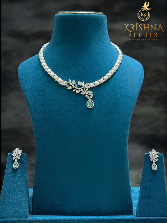 Button Pearl & Blue Quartz Necklace Set
