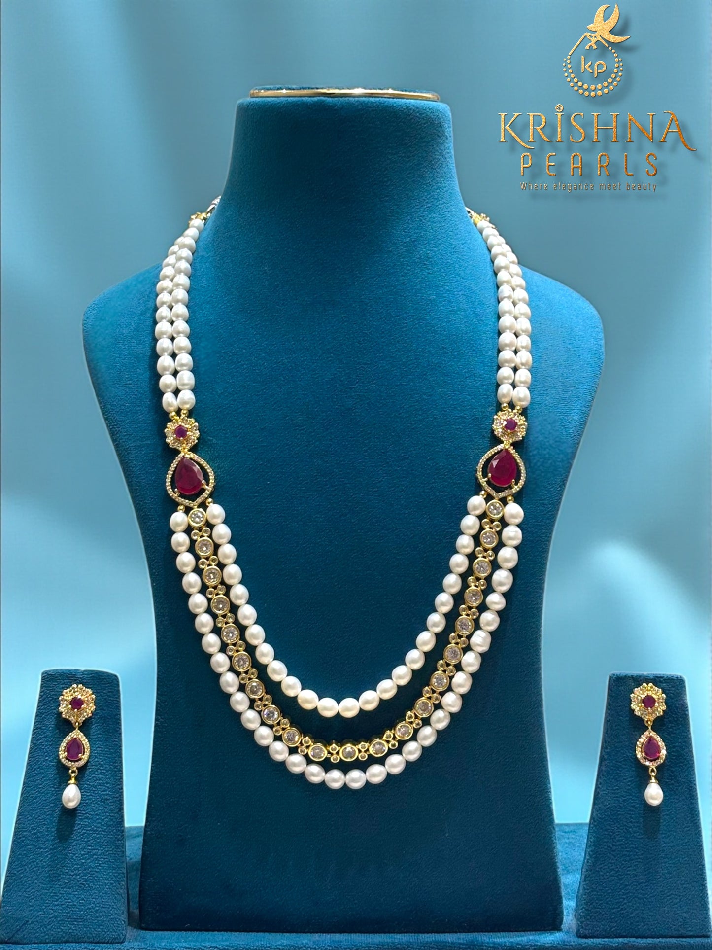 Ruby Pearls Broch Necklace Set