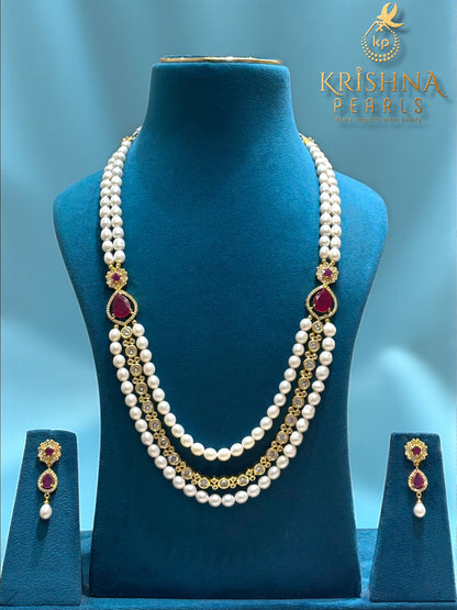 Ruby Pearls Broch Necklace Set