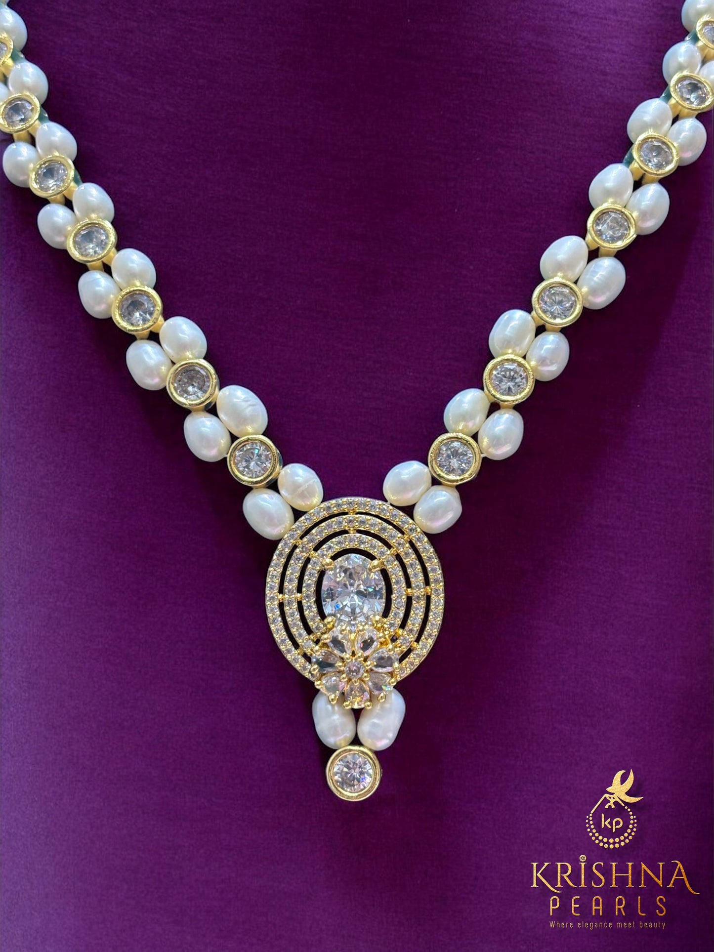 Adorable Zircon Studded Pearls Necklace Set