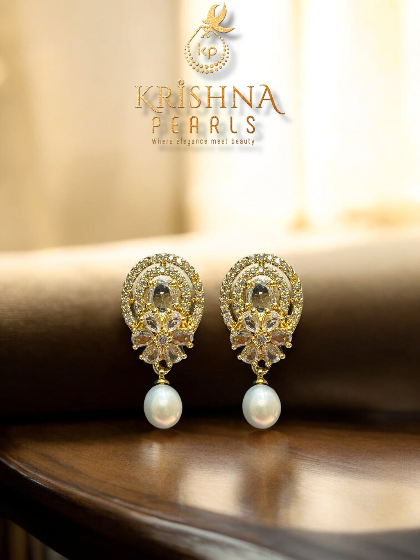 Adorable Zircon Studded Pearls Necklace Set