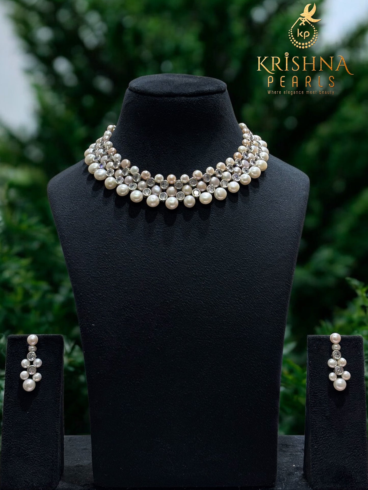 Luxurious White & Pink Button Pearls Necklace Set
