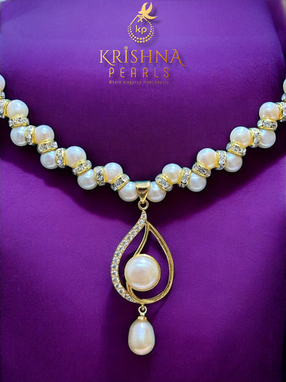 Cute Pink Button Pearls Necklace Set