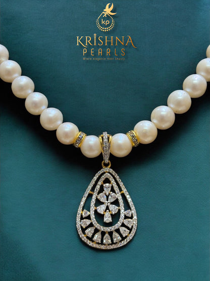 92.5 SILVER Diamond Studded Pendent With Round Pearls Necklace Set