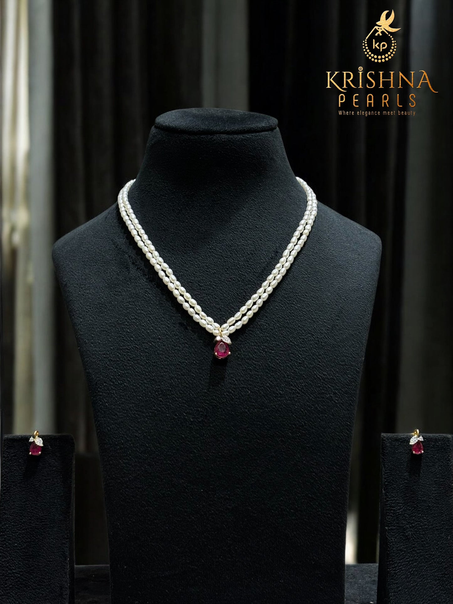 92.5 Silver Pendent Set WIth Rice Pearls Necklace Set