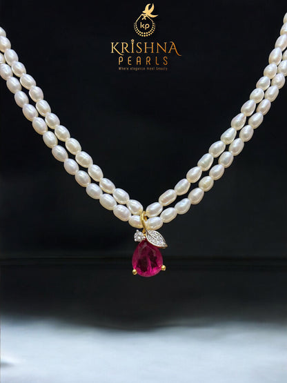 92.5 Silver Pendent Set WIth Rice Pearls Necklace Set