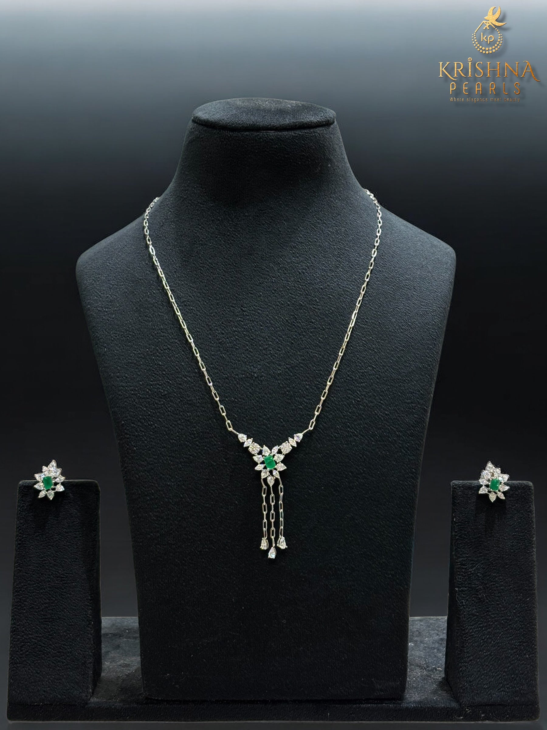 92.5 Silver Emerald & Mosanite Cascade Chain – Sri Krishna Pearls