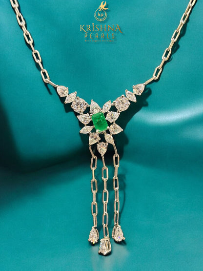 92.5 Silver Emerald & Mosanite Cascade Chain
