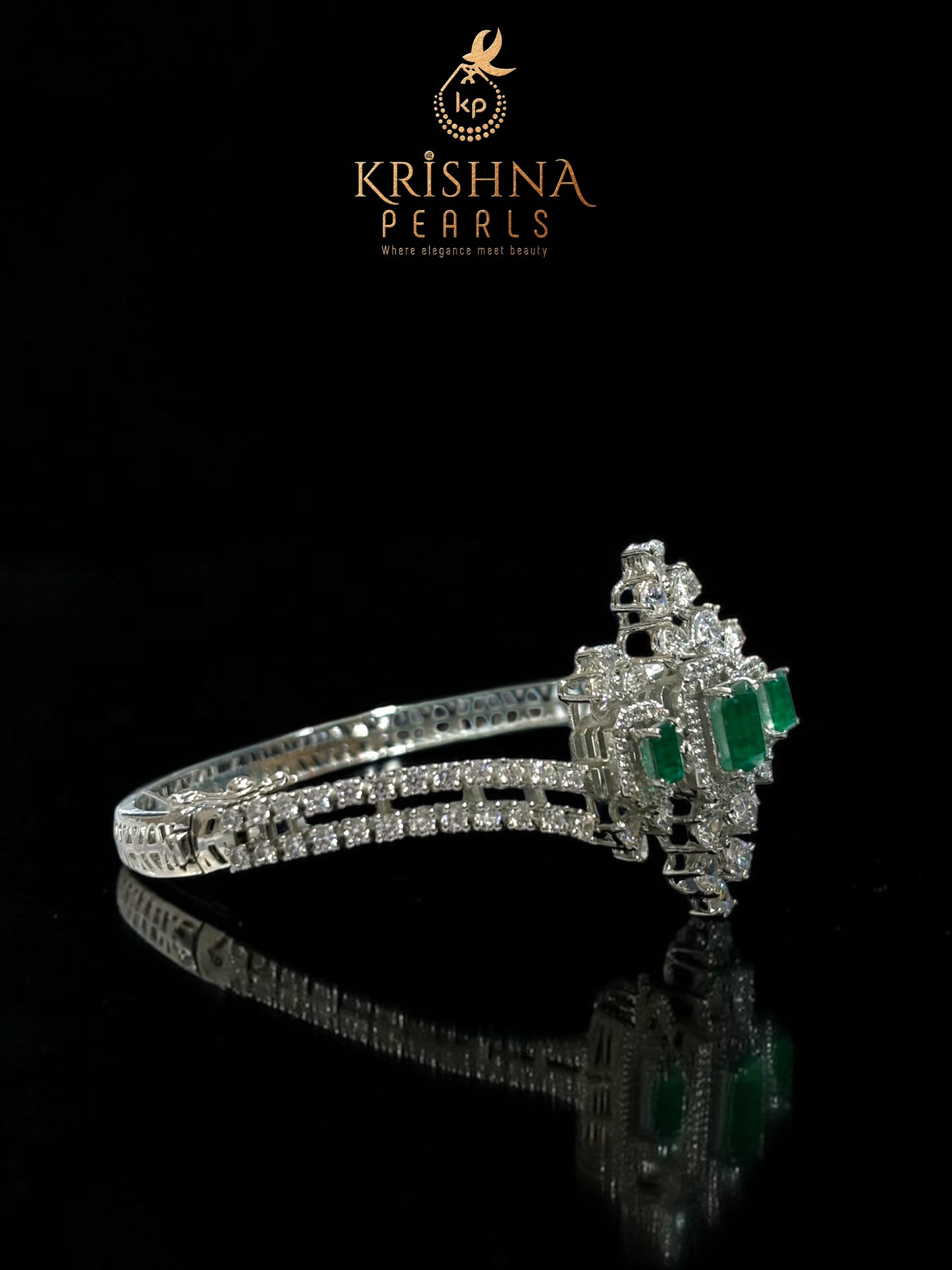 92.5 Sterling Silver & Mosanite With Emerald-Green Stone Articulated Bracelet