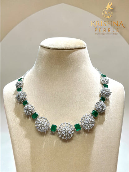 92.5 Silver & Mosanite Imperial Green Blossom Necklace