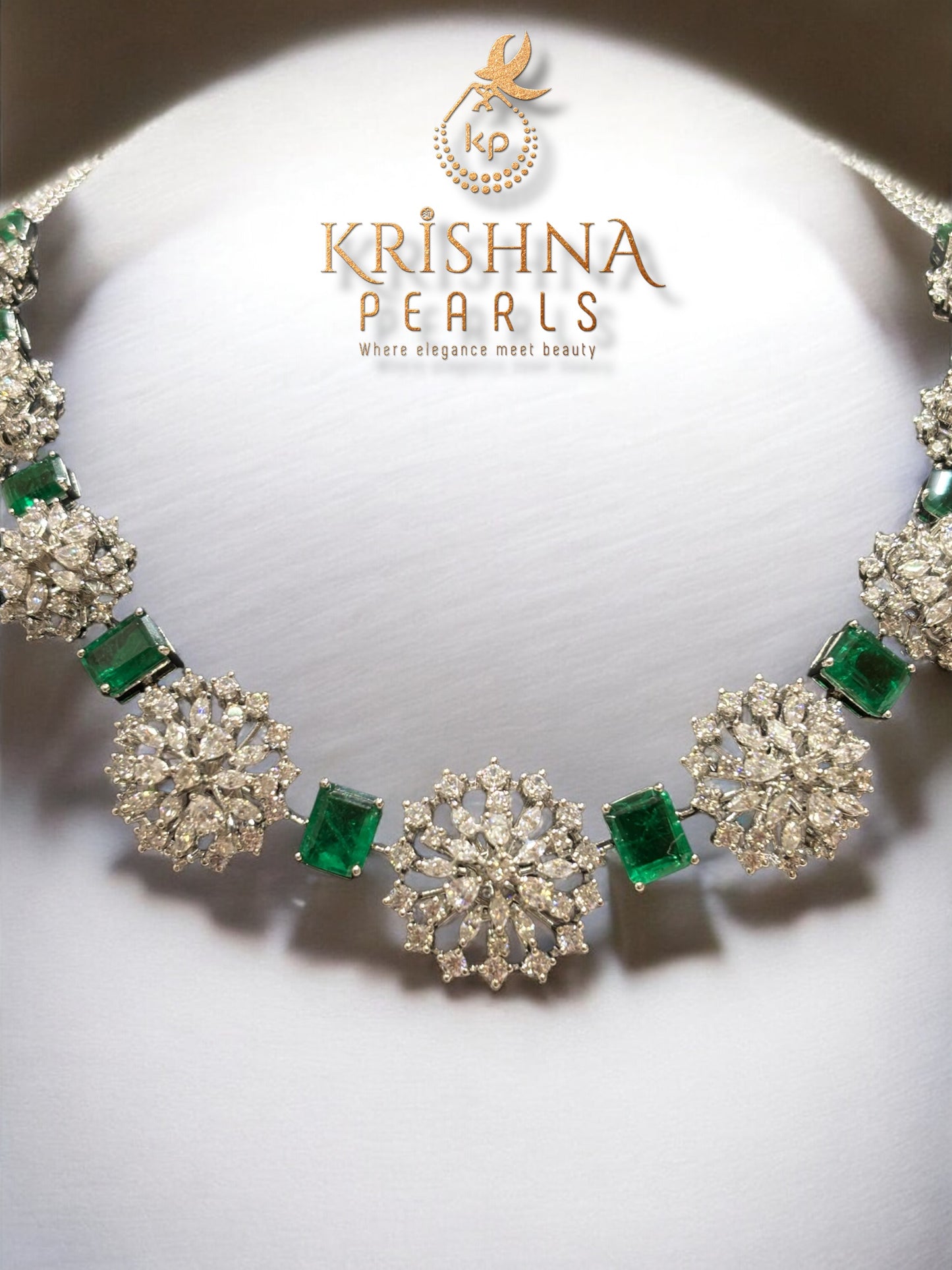 92.5 Silver & Mosanite Imperial Green Blossom Necklace