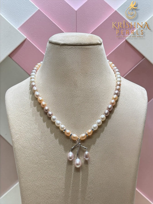92.5 Silver Celestia Trio Pendant MultiColour Pearls Necklace