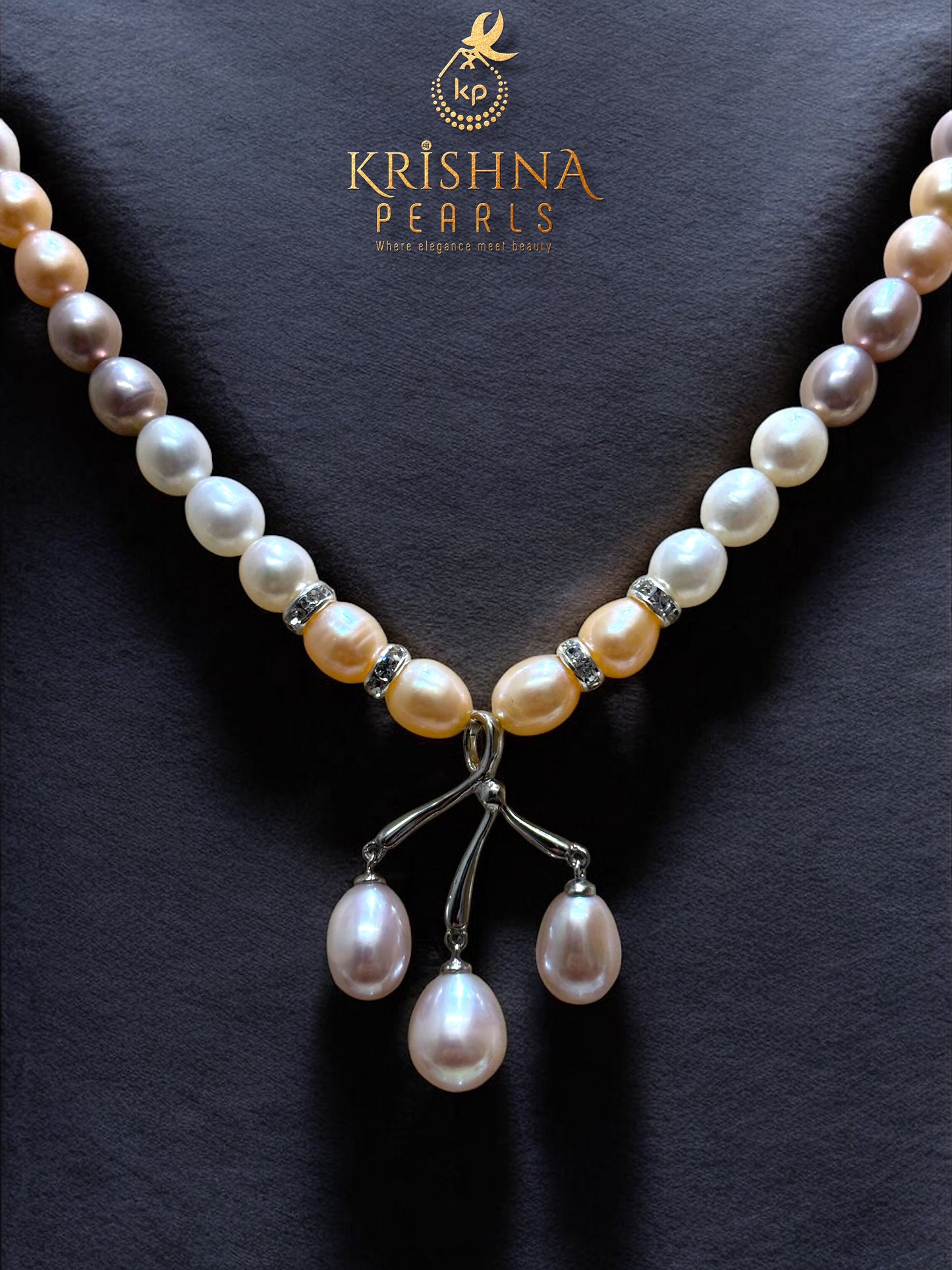 92.5 Silver Celestia Trio Pendant MultiColour Pearls Necklace