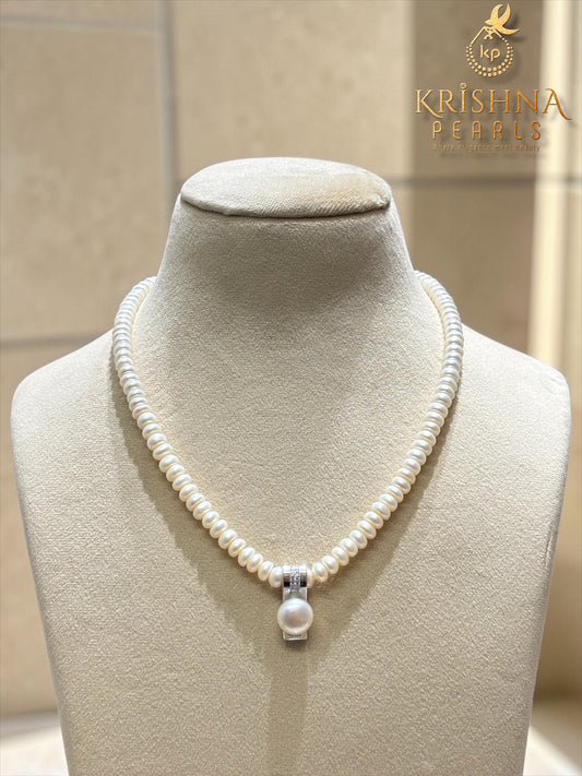 92.5 Silver Pearl Studded Necklace