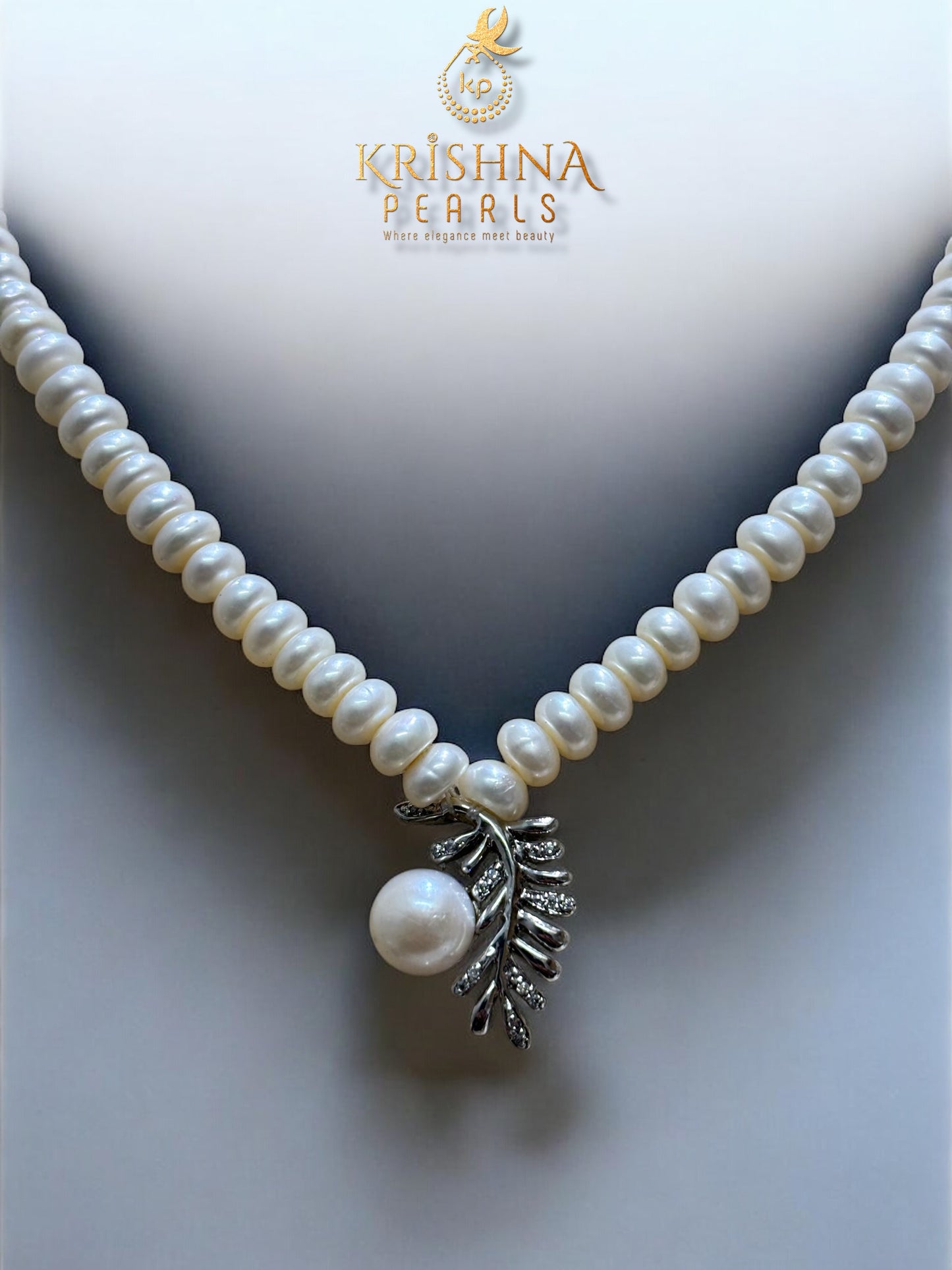 92.5 Silver Leaf Serenity Pearls Necklace