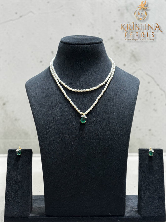 92.5 Silver Pendent Set With Rice Pearls Necklace Set