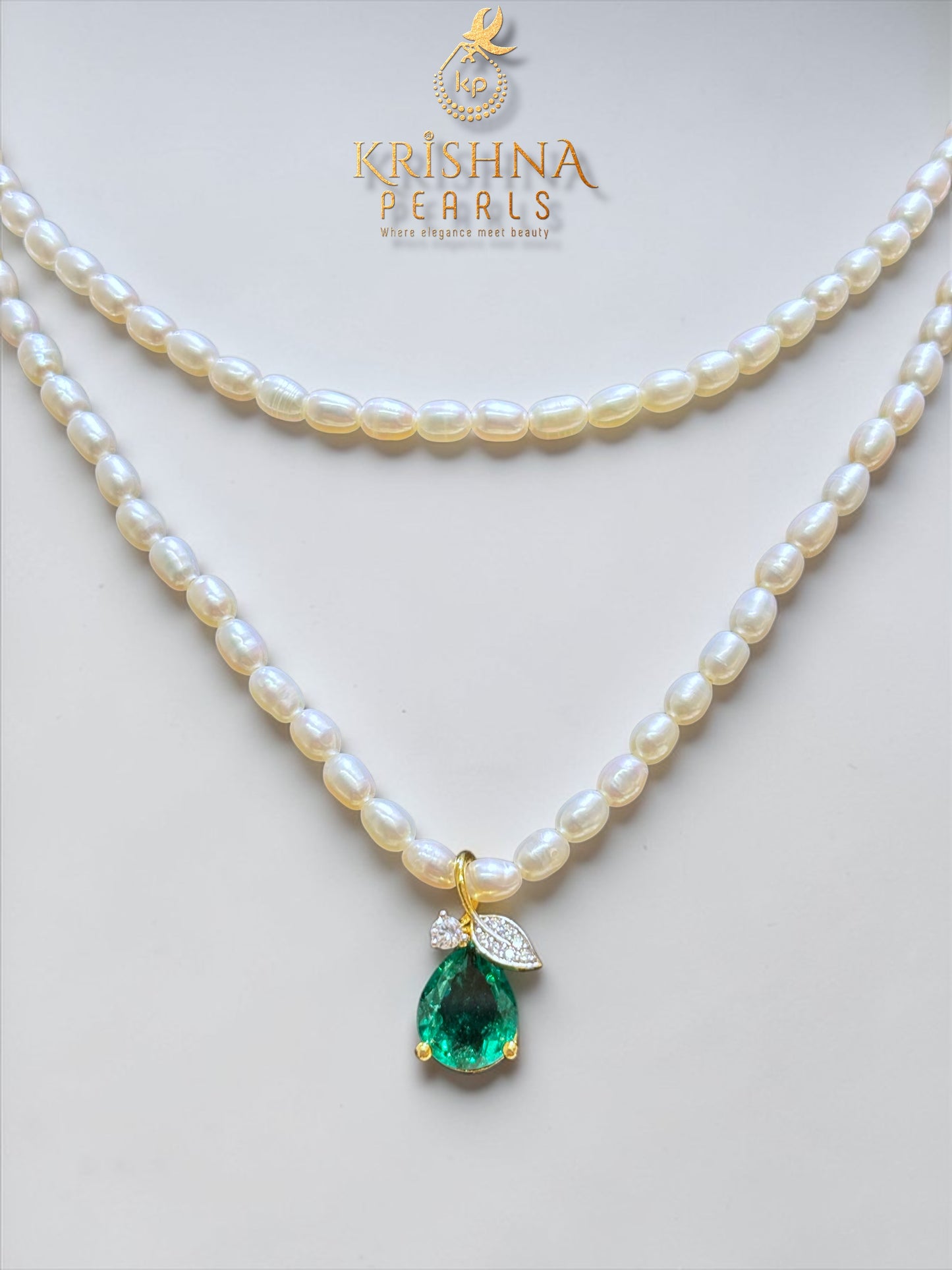 92.5 Silver Pendent Set With Rice Pearls Necklace Set