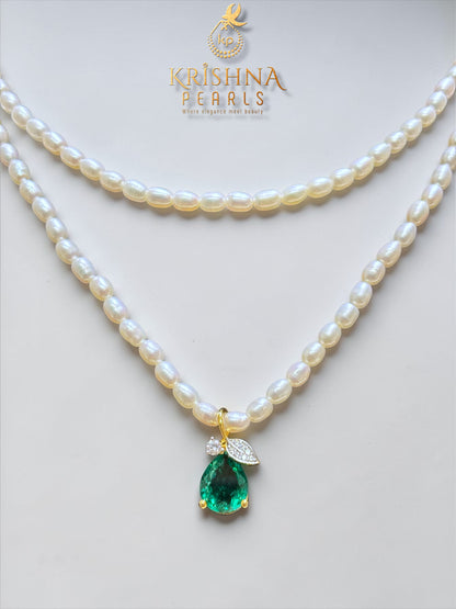 92.5 Silver Pendent Set With Rice Pearls Necklace Set