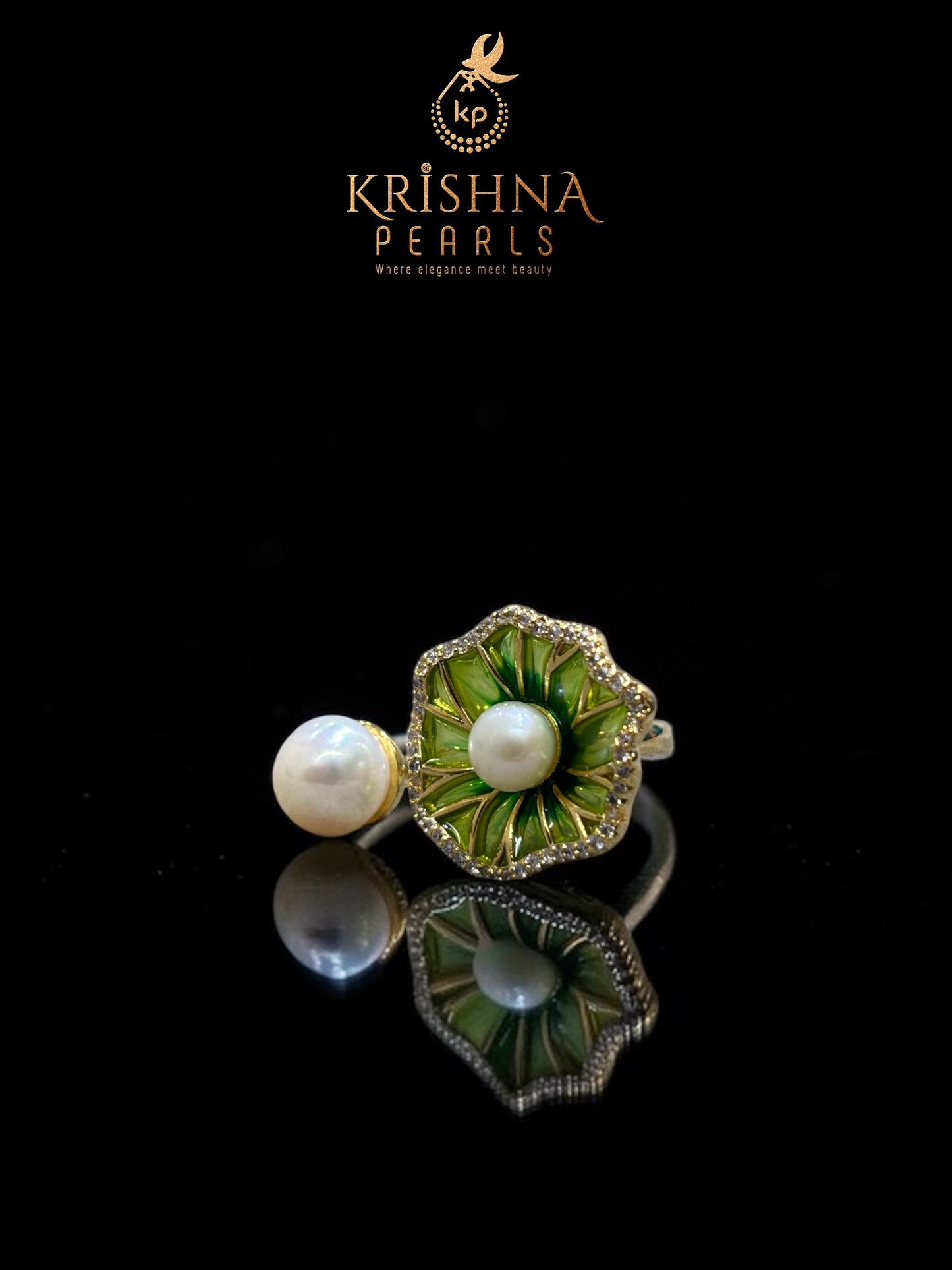 Adorable Lotus Dewdrop Adjustable Finger Ring