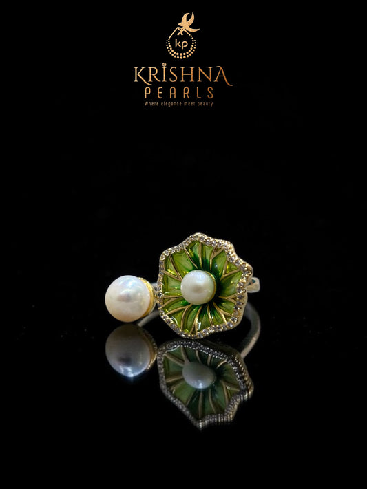 Adorable Lotus Dewdrop Adjustable Finger Ring